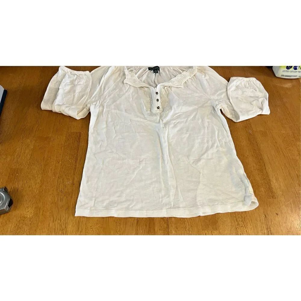 Lauren Jeans Co. Ralph Lauren White Boho Blouse Top 3/4 Sleeves womens SZ S GREE